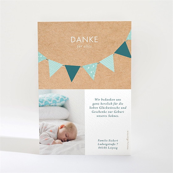 Dankeskarte Geburt Grüne Girlande