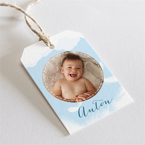 Geschenkanhänger Taufe Zarte Federn