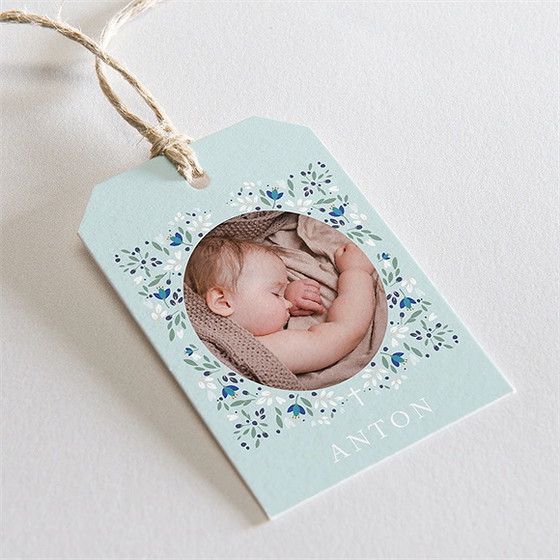 Geschenkanhänger Taufe Zarte Blaue Blumen