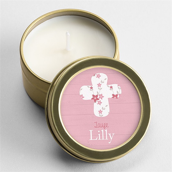 Kerze Taufe Rosa Schleife