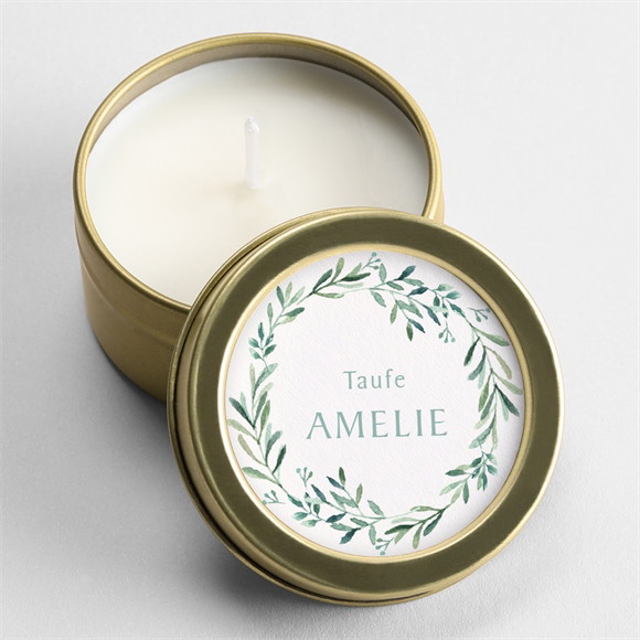 Kerze Taufe Runder Blumenkranz ref.N360757