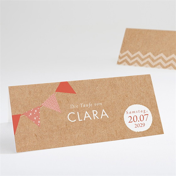 Tischkarte Taufe Rosa Girlande