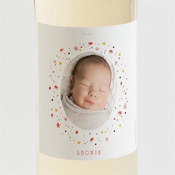 Flaschenetikett Taufe Blühendes Glück