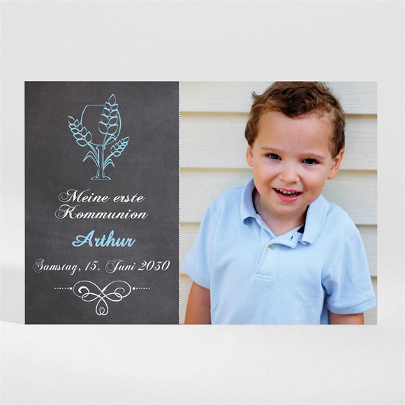 Einladung Kommunion Weizenähren blau - Magnet ref.N11097