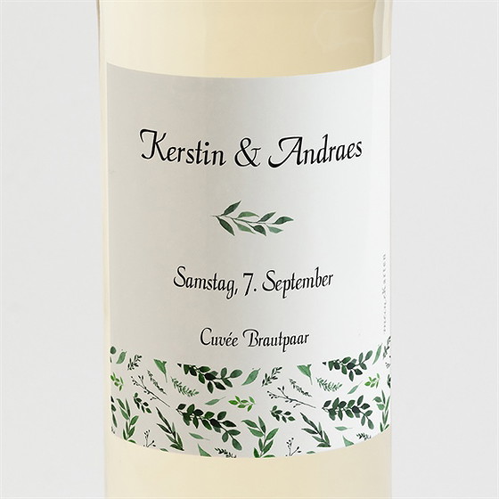 Flaschenetikett Hochzeit blätterband