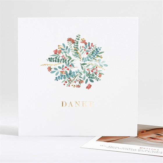Dankeskarte Geburt blumenstrauß - gold