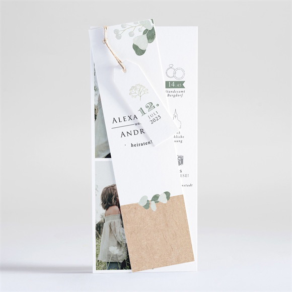 Hochzeitseinladung Silber-Linde - Dreiteilig ref.N93146