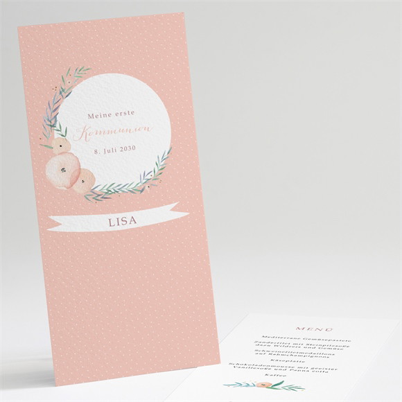 Menükarte Kommunion Zartes Rosa ref.N221216