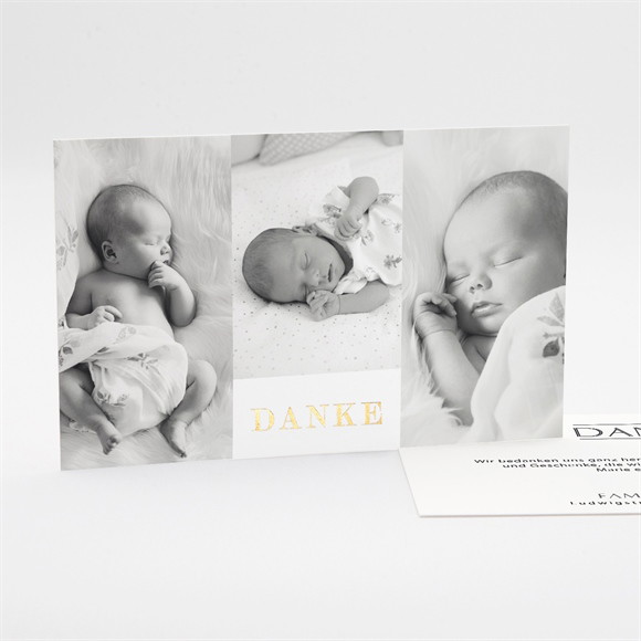 Dankeskarte Geburt Initial im Patchwork - Gold ref.N17119