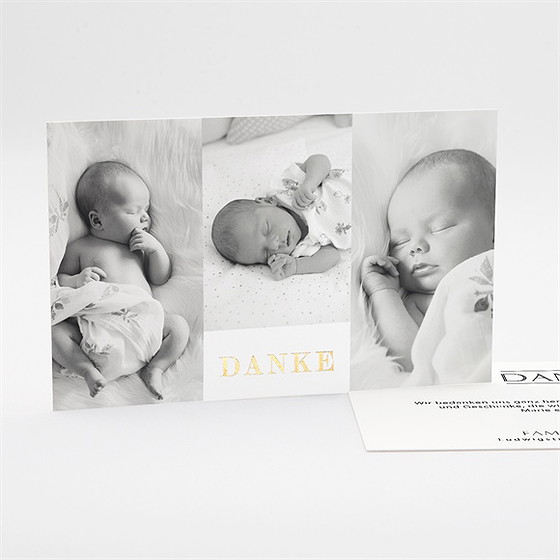 Dankeskarte Geburt initial im patchwork - gold