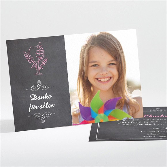 Dankeskarte Kommunion Weizenähren rosa ref.N111308