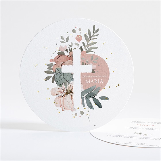 Einladung Kommunion pastellzauber - gold rund