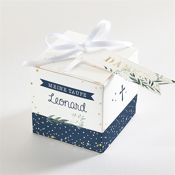 Geschenkbox Taufe Pünktchen Blau - Gold