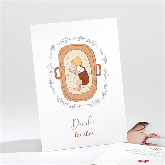 Dankeskarte Geburt Kleines Babykörbchen