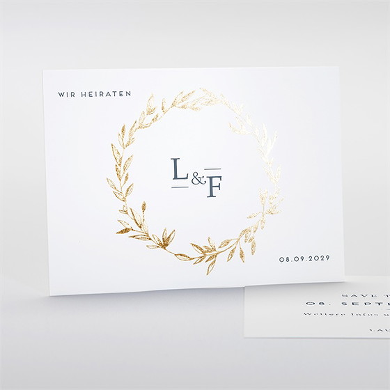 Save The Date Karte Goldkranz, Gold
