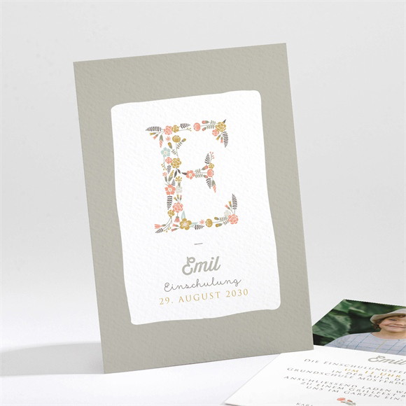 Einladungskarte Einschulung Blumeninitial Grün ref.N211594