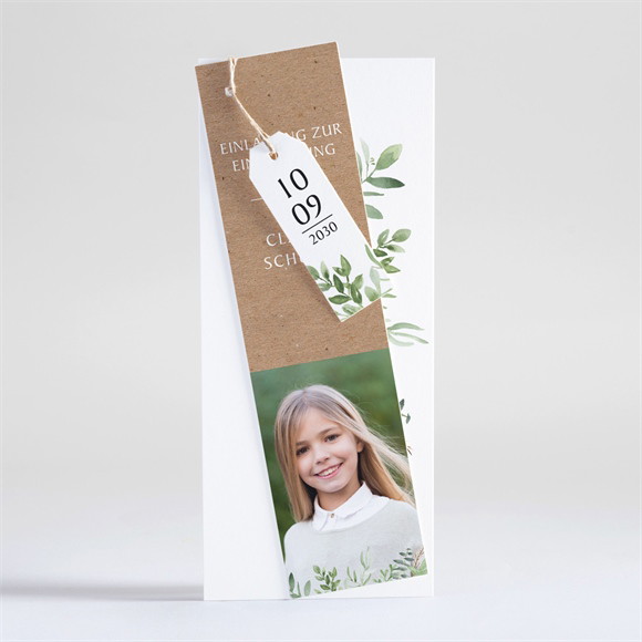 Einladungskarte Einschulung Blätter und Kraftpapier ref.N93167