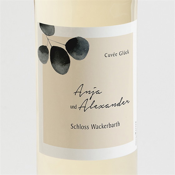 Flaschenetikett Hochzeit Aquarell In Schwarz