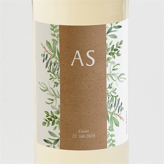 Flaschenetikett Hochzeit Zierliches Laub