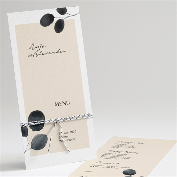 Menükarte Hochzeit Aquarell in Schwarz ref.N221227