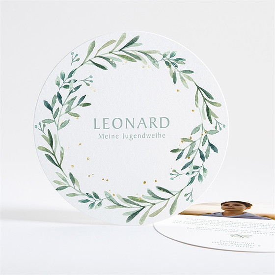 Einladungskarte Jugendweihe Olivenkranz