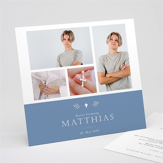Einladungskarte Firmung Blaue Fotocollage