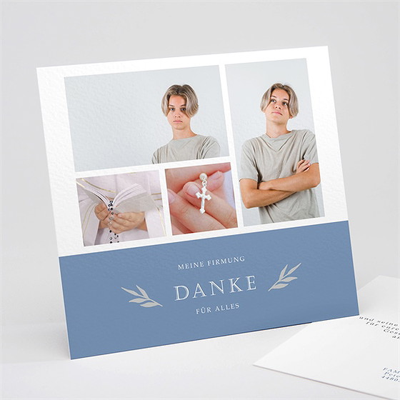 Danksagungskarte Firmung Blaue Fotocollage