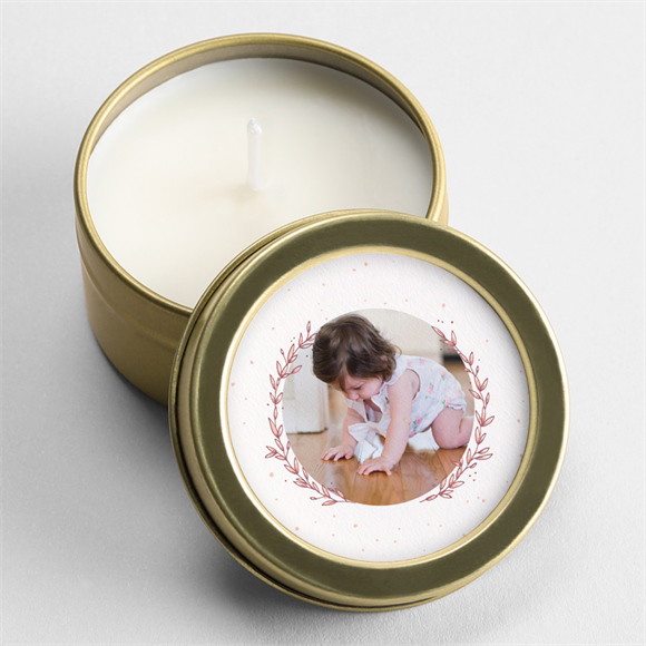 Kerze Taufe Blätterranke Rosa ref.N3601552