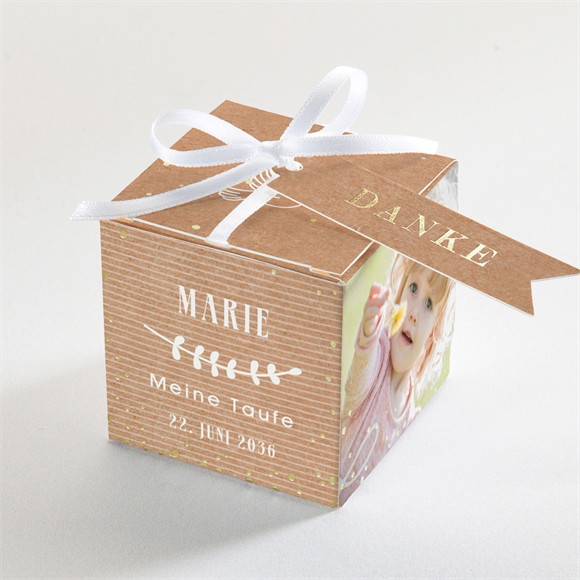 Geschenkbox Taufe Foto auf Kraftpapier - Gold ref.N340572