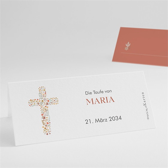 Tischkarte Taufe Blumenmosaik