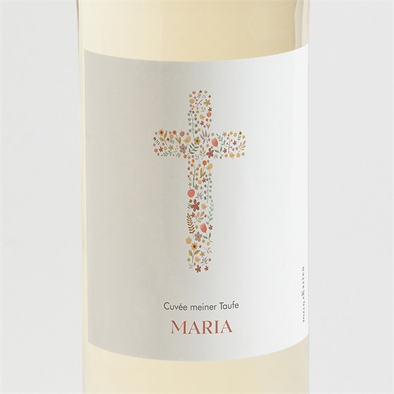 Flaschenetikett Taufe Blumenmosaik