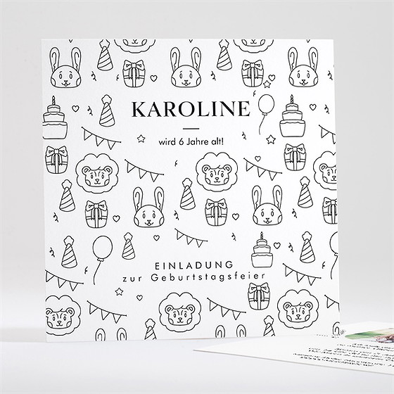 Geburtstagseinladung zum ausmalen - quadrat