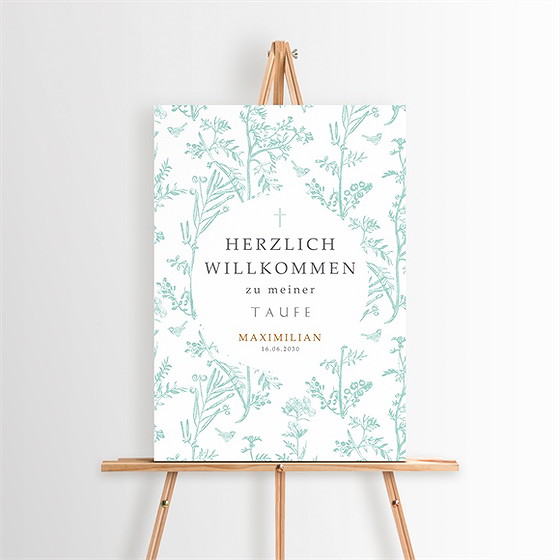 Willkommensschild Taufe Vintage Vogel