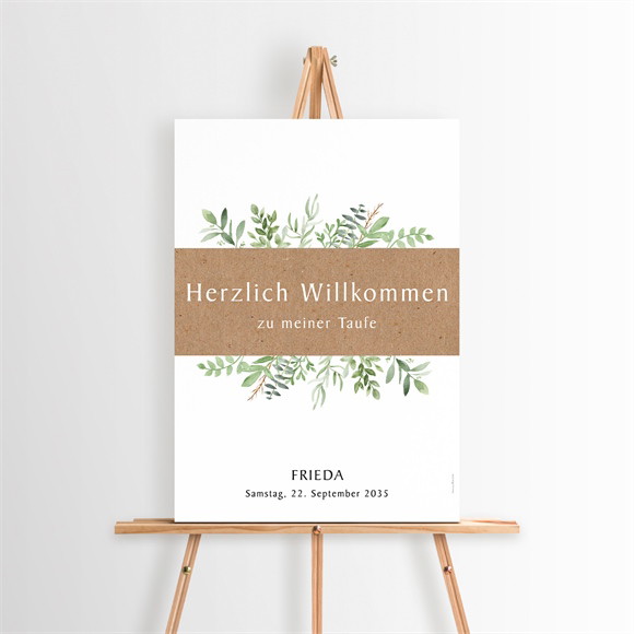 Willkommensschild Taufe Kraftpapier und Pflanzenmotiv ref.N260180