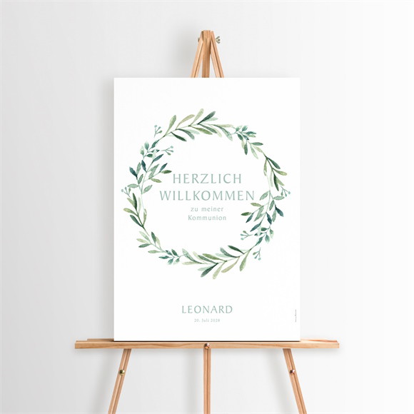 Willkommensschild Kommunion Blätter und Vergoldung ref.N260246