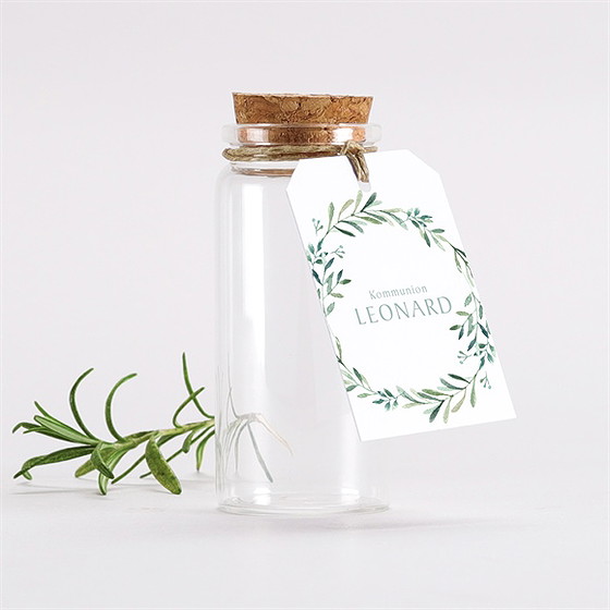 Glasfläschchen Mit Korken Kommunion Blätter Und Vergoldung