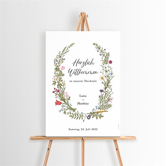 Willkommensschild Hochzeit Gravur Mit Ländlichem Motiv