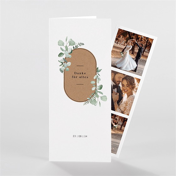 Dankeskarte Hochzeit Blumenverziert - Fotostreifen