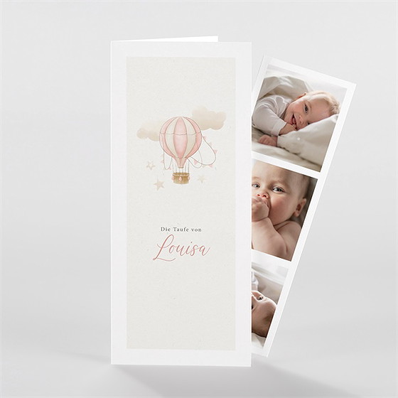 Einladung Taufe Heißluftballon Rosa - Fotostr