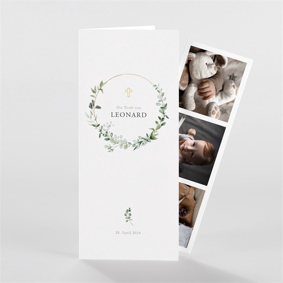 Einladung Taufe Eukalyptuskranz -Fotostreifen ref.N981224