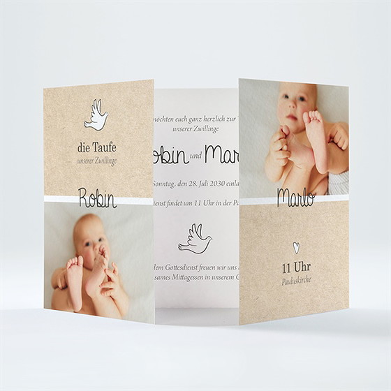 Einladung Taufe Zwillingsillustrationen-Klappk