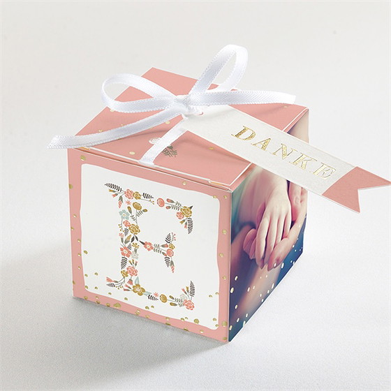 Geschenkbox Taufe Blumenalphabet Mädchen - Gold