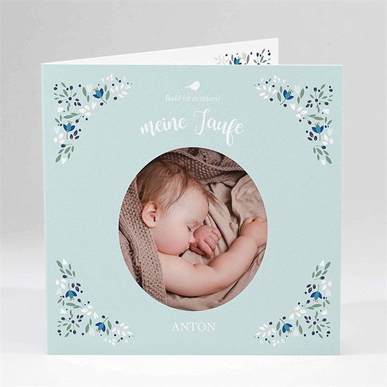 Einladung Taufe Zarte Blaue Blumen -Klappkarte