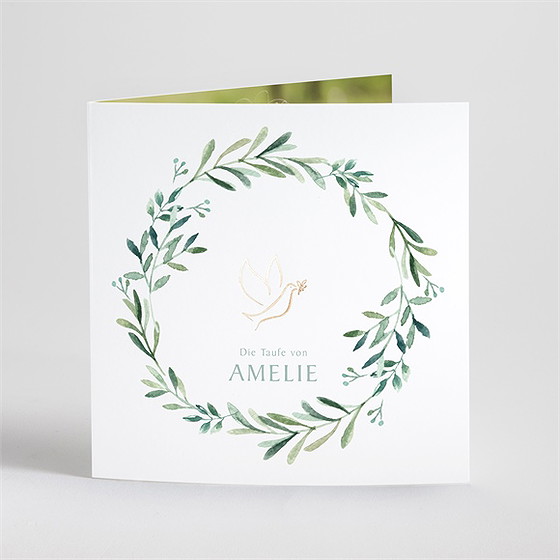 Einladung Taufe Runder Blumenkranz