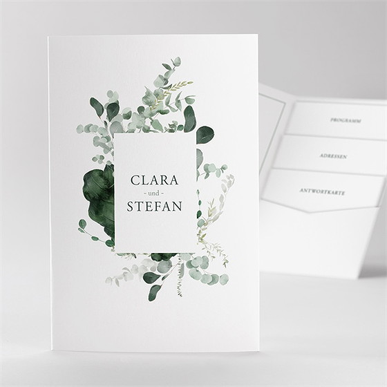 Hochzeitseinladung Eukalyptusblätter