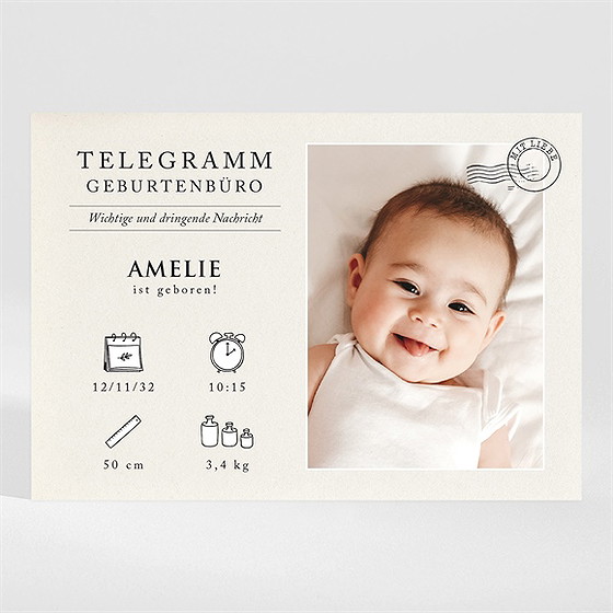 Geburtskarte Modernes Telegramm - Magnet