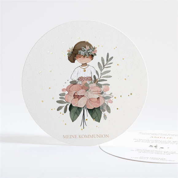 Einladung Kommunion Blumenfest - Gold Rund ref.N321272