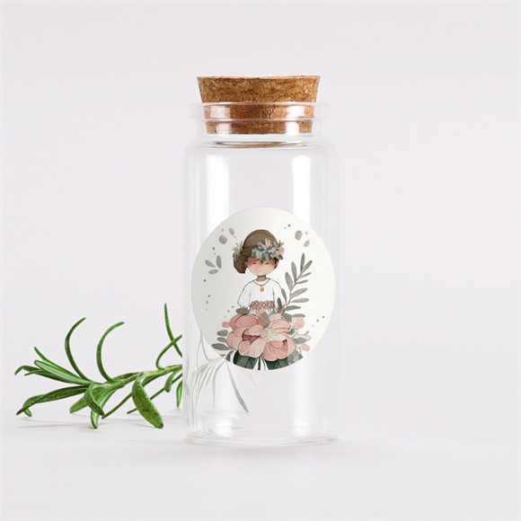 Glasfläschchen mit Korken Kommunion Blumenfest - Sticker ref.N3602069