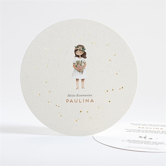 Einladung Kommunion blumenmädchen - gold rund