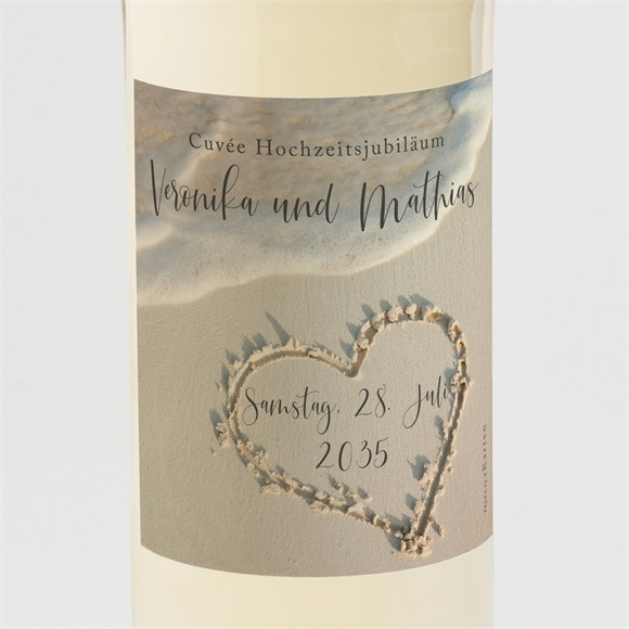 Flaschenetikett Hochzeitsjubiläum Spuren im Sand ref.N3002125